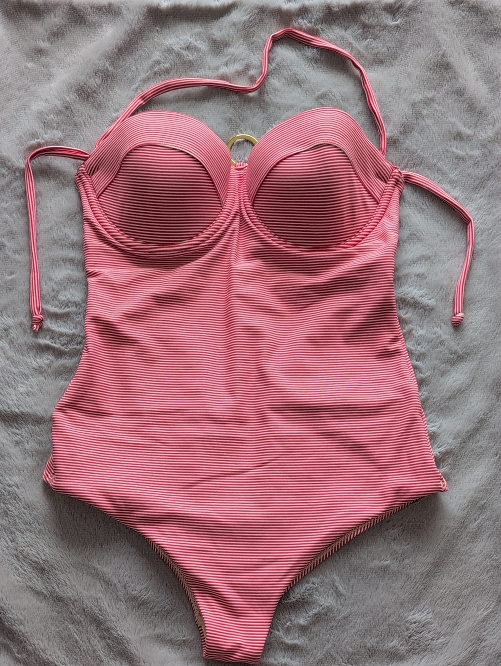 Convertible Underwire Striped Red&White One-Piece Swimsuit
